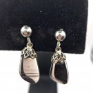 Smoky Polished Stone Clip On Earrings with Silver Accent (CO1)