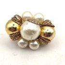 White and Gold Bead Pin/Brooch (J1)