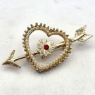 Gold Tone Heart with Arrow Has White Beads Red Stone Pin/Brooch (J1) Gold Tone Heart with Arrow Has White Beads Red Stone Pin/Brooch (J1)
