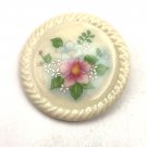 Avon Porcelain Off White Button with Pink and White Flowers and Green Leaves Pin Brooch 1 1/2" (J1) Avon Porcelain Off White Button with Pink and White Flowers and Green Leaves Pin Brooch 1 1/2" (J1)