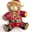 Vintage Enamel Bear Dressed in Santa Style Outfit Brooch Pin (J1)
