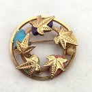 Sarah Leaf with Turquoise and Pink Stone and Faux Pearl Bead Circle Wreath Pin/Brooch (J1) Sarah Leaf with Turquoise and Pink Stone and Faux Pearl Bead Circle Wreath Pin/Brooch (J1)