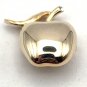 Gold Tone Apple Has a Clear Rhinestone at top of Stem Brooch Pin (J1)