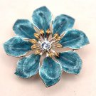 Blue Enamel Flower with Blue Bead Center and Gold Tone Pin/Brooch (J1)