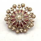 Coro Round Red Enamel and Faux Pearl Pin/Brooch (J1) Coro Round Red Enamel and Faux Pearl Pin/Brooch (J1)