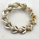 Round Pin with Leaves and White Beads That Look Like Pearls Pin/Brooch (J1)