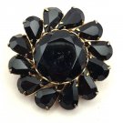 Black Faceted Glass Flower with Gold Tone Frame Brooch Pin (J1) Black Faceted Glass Flower with Gold Tone Frame Brooch Pin (J1)
