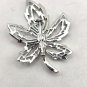 Silver Tone Art Deco Textured Maple Leaf Brooch Pin (J1)