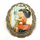 Porcelain Little Girl in Red and White Dress Playing a Harp Made in Western Germany Pin/Brooch (J1) Porcelain Little Girl in Red and White Dress Playing a Harp Made in Western Germany Pin/Brooch (J1)