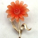 Orange Flower with Gold Tone Stem Brooch Pin (J1) Orange Flower with Gold Tone Stem Brooch Pin (J1)