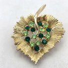 Gold Tone Leaf With Light Green and Dark Green Rhinestones Brooch Pin (J1) Gold Tone Leaf With Light Green and Dark Green Rhinestones Brooch Pin (J1)
