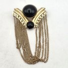 Modern Gold Tone with Black Stone and Chains Brooch Pin (J1)