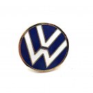 Vintage Round Enamel Blue and White VW Volkswagen Pin/Brooch (J1)