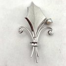 Signed C.R. CO 12k gf Silver Leaf Pin with Faux Pearl Brooch Pin Charles Reis (J1) Signed C.R. CO 12k gf Silver Leaf Pin with Faux Pearl Brooch Pin Charles Reis (J1)