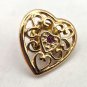 Gold Tone Heart with Ruby Colored Stone in Center Pin/Brooch (J1)