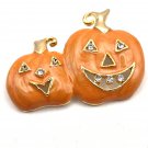 Double Orange and Gold Tone Pumpkin Smiling with Clear Stone Accent Brooch Pin (J1) Double Orange and Gold Tone Pumpkin Smiling with Clear Stone Accent Brooch Pin (J1)