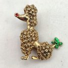 Gold Tone Poodle With Red Enamel Nose and Green Enamel Tail Made in Taiwan Pin/Brooch Dog (J1)