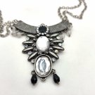Silver Tone with Black Stone, Clear Stones and Dangle Beads Necklace 21" (BD1) Silver Tone with Black Stone, Clear Stones and Dangle Beads Necklace 21" (BD1)