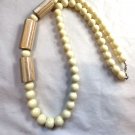 Light Yellow Bead with Three Large Wood Bead Necklace (BD1)