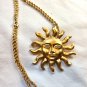 Vintage Avon Celestial Sun Pin/Brooch Necklace Gold Tone Face with Clear Rhinestone Eyes (BD1)