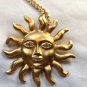 Vintage Avon Celestial Sun Pin/Brooch Necklace Gold Tone Face with Clear Rhinestone Eyes (BD1)