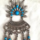 Turquoise with Silver Tone Medallion Necklace 35" Southwest Jewelry (BD1) Turquoise with Silver Tone Medallion Necklace 35" Southwest Jewelry (BD1)