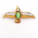 Jelly Belly Hummingbird Brooch Green Cabochon Stone Belly with Clear Rhinestones (J1)