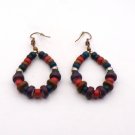 Blue, Purple, Brown, Red Wood Beads, 4 Gold Plastic Bead Tear Drop Dangle Pierced Earrings (BD2) Blue, Purple, Brown, Red Wood Beads, 4 Gold Plastic Bead Tear Drop Dangle Pierced Earrings (BD2)