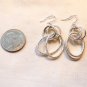 Silver Tone Double Oval and Circle Pierced Earrings (BD2)