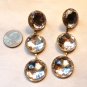 Three Large Clear Stones Connected With Gold Tone Chain Dangle Pierced Earrings (BD2)