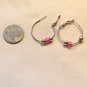 Silver Tone Hoop with a Two Silver and a Pink Bead Pierced Earrings (BD2)