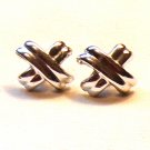 Silver Tone "X" Pattern Pierced Earrings (BD2)