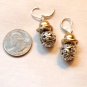 Silver & Gold Tone Round Design Silver Bead, Two Slim Entwined Links, Gold Bead Pierced Earrings BD2