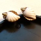 Gold Tone with White Shell Accent Pierced Earrings (BD2)
