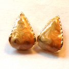 Tan and Amber Enamel with Gold Trim Pierced Earrings (BD2)