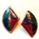 Enamel Fan Style Green, Purple, Cranberry, Tan, Blue Pierced Earrings (BD2)