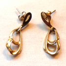 Gold Tone Tear Shape with Two Drops Dangle Pierced Earrings (BD2)