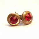 Silver Tone with a Red Stone Stud Pierced Earrings (BD2)