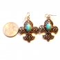 Silver Tone Crest with Turquoise Stone Center and Clear Stone Pierced Earrings (BD2)