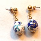 Cloisonne White and Blue Floral Egg or Oval Shaped Pierced Earrings (BD2) Cloisonne White and Blue Floral Egg or Oval Shaped Pierced Earrings (BD2)