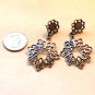 Silver Tone Flower and Wreath Dangle Pierced Earrings (BD2)