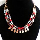 Triple Strand Silver, Red, Wood, Beads, Stones Necklace (BD2) Triple Strand Silver, Red, Wood, Beads, Stones Necklace (BD2)