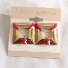 Square Gold Tone with Pink Lines Pierced Earrings (BD2) Square Gold Tone with Pink Lines Pierced Earrings (BD2)