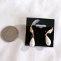Gold Tone Wing Shape with Tear Drop Faux Pearl Color Bead Pierced Earrings (BD2)