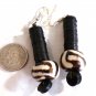 Off White and Black Large Bead with Many Black Disc Beads Dangle Pierced Earrings (BD2)