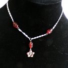 Red Glass Bead with Silver Flower Silver Chain Necklace (BD2) Red Glass Bead with Silver Flower Silver Chain Necklace (BD2)