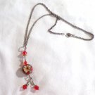 Red Bead with Flower Center Silver Chain Necklace (BD2) Red Bead with Flower Center Silver Chain Necklace (BD2)