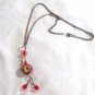 Red Bead with Flower Center Silver Chain Necklace (BD2)