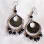 Silver and Black Bead Dangle Pierced Earrings - Looks like Planets in Orbit (BD2)