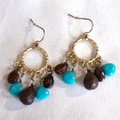 Gold Tone with Turquoise and Black Stone Dangle Pierced Earrings (BD2) Gold Tone with Turquoise and Black Stone Dangle Pierced Earrings (BD2)